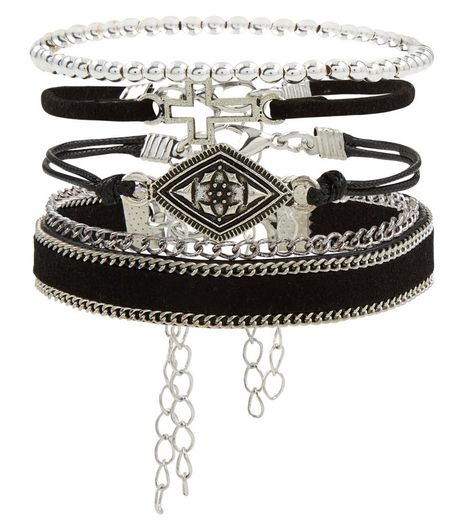 5 Pack Black Grunge Cross Bracelet Set | New Look
