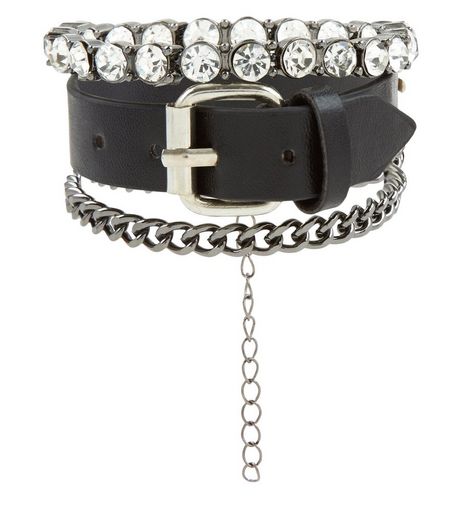 Black Buckle And Chain Bracelet Set | New Look