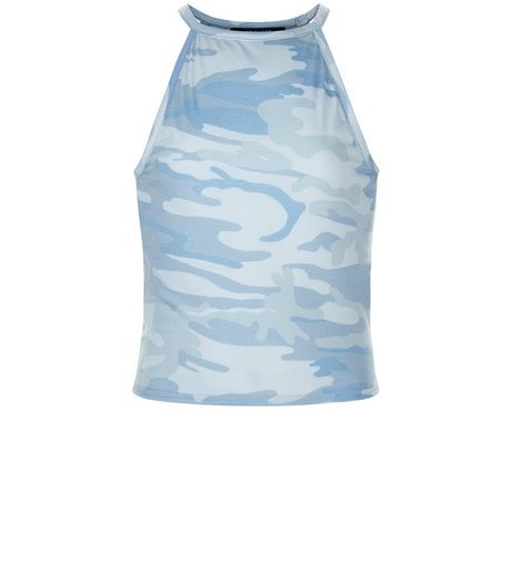 Teens Blue Camo Print Sleeveless Top | New Look