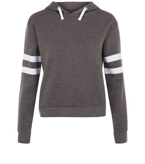 Teens Grey Stripe Sleeve Hoodie | New Look