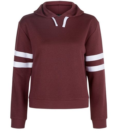 Teens Burgundy Stripe Sleeve Hoodie | New Look