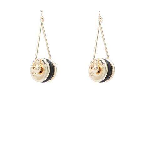Black Disc Drop Earrings | New Look