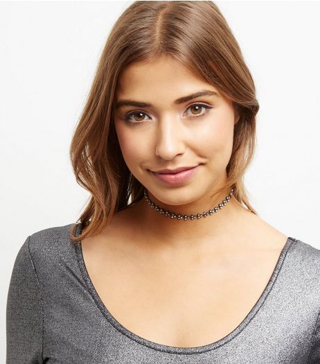 Black Diamante Skinny Choker | New Look