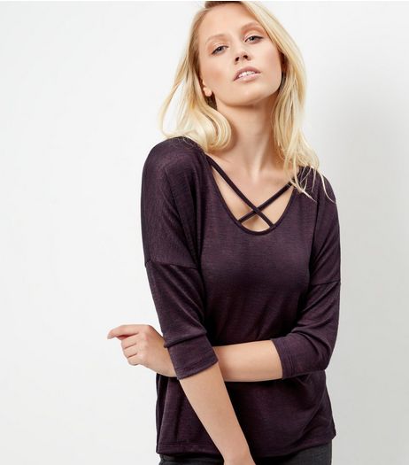 Purple Fine Knit Cross Front Top | New Look