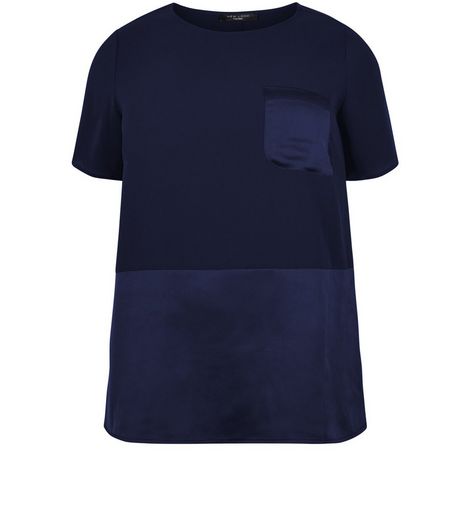 Curves Navy Contrast Pocket T-Shirt | New Look