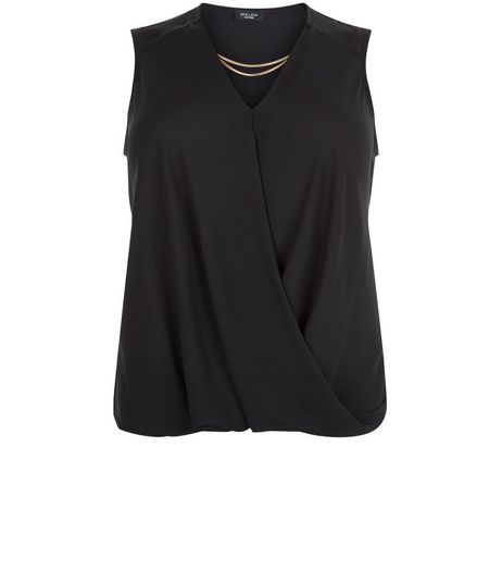 Curves Black Necklace Wrap Front Top | New Look