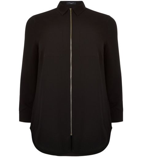 Curves Black Zip Front Shirt | New Look