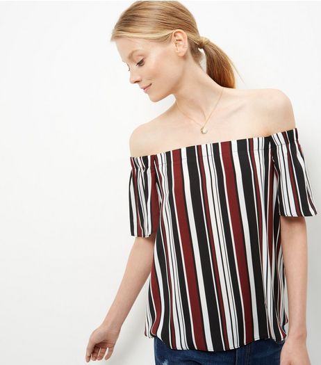 Red Stripe Bardot Neck Top | New Look
