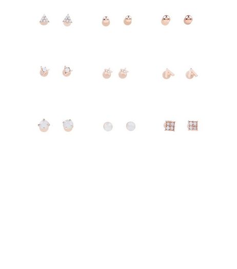 9 Pack Rose Gold Stud Earrings | New Look