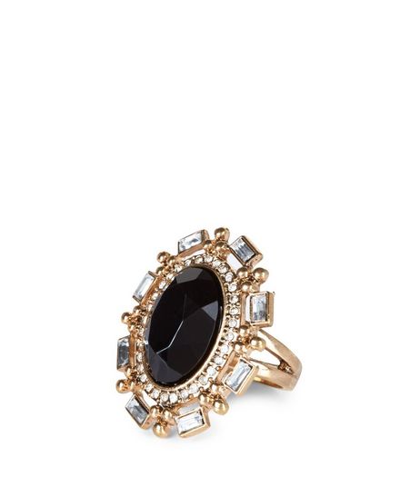 Black Oval Stone Ring | New Look