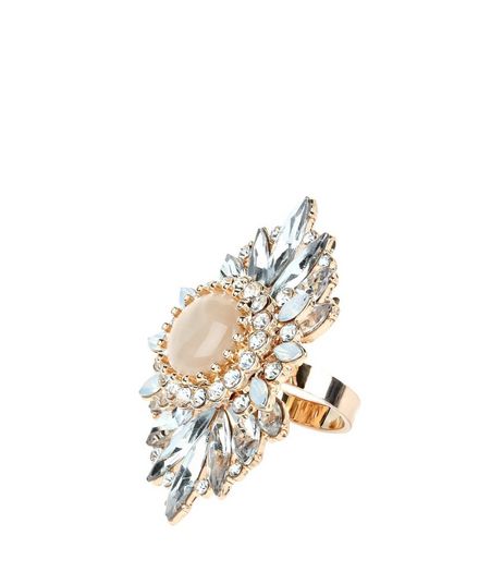 Mid Pink Stone Diamante Oval Cocktail Ring | New Look