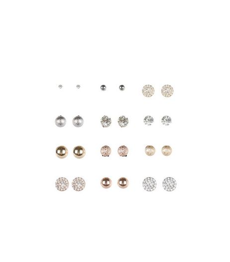 12 Pack Gold Stud Earrings | New Look