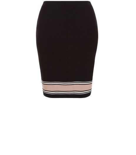 Curves Black Stripe Trim Midi Skirt | New Look