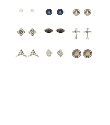 9 Pack Silver Stud Earrings | New Look