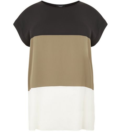 Curves Khaki Colour Block Longline T-shirt | New Look