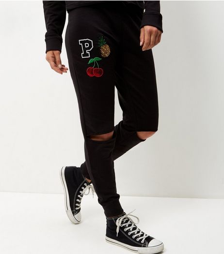 Black Badge Ripped Knee Joggers | New Look