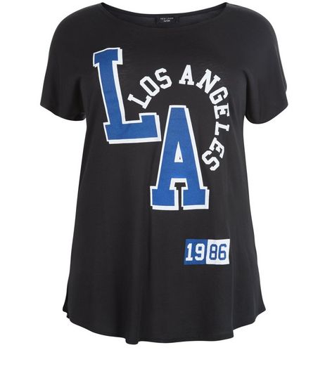 Curves Black Los Angeles T-Shirt | New Look