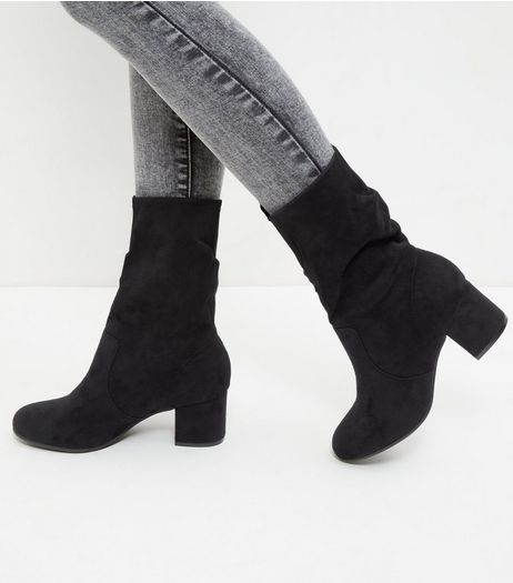 Black Suedette Heeled Calf Boot | New Look