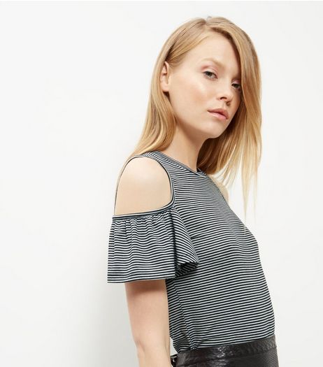 Grey Ruffle Cold Shoulder T-Shirt | New Look
