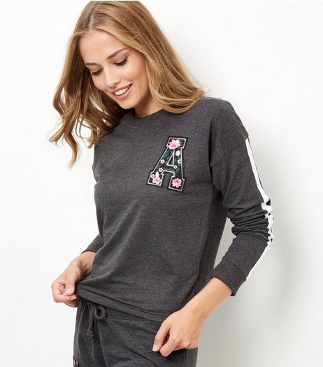 Dark Grey Floral A Sweater | New Look