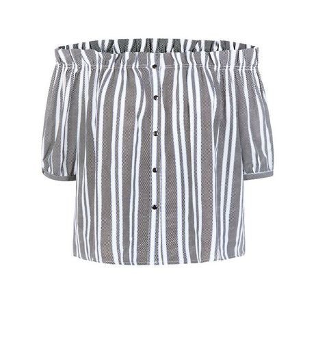 Cameo Rose Blue Stripe Bardot Neck Top | New Look