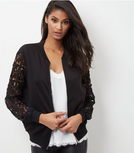 Cameo Rose Crochet Sleeve Bomber Jacket | New Look