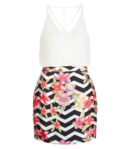 AX Paris Black Floral Zig Zag Print 2 in 1 Dress | New Look