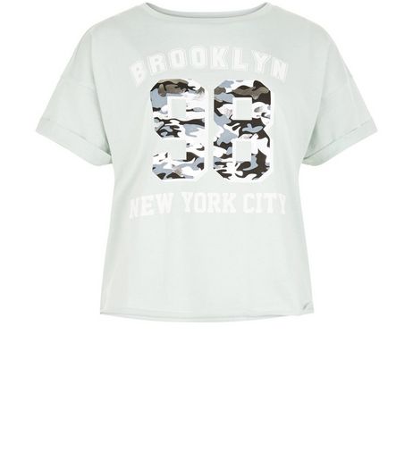 Teens Mint Green Brooklyn 98 Camo Print T-Shirt | New Look