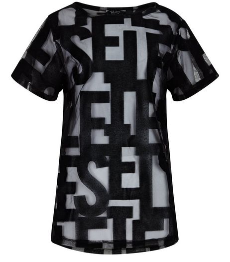 Teens Black Sheer Selfie Print Longline Top | New Look
