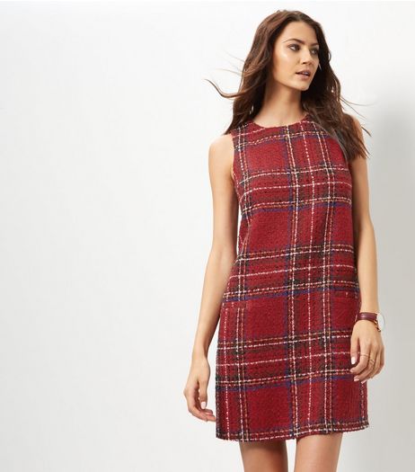 Red Check Sleeveless Tunic Dress | New Look