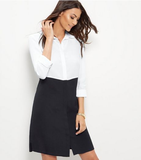 Black Colour Block Shirt Dress | New Look