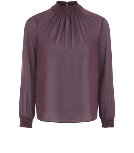 Petite Purple Funnel Neck Shirred Chiffon Top | New Look