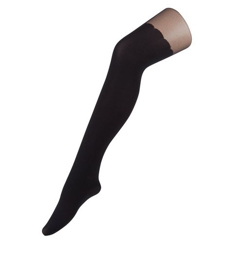 Black Scallop Hem Suspender Tights | New Look