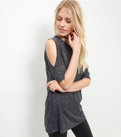 Dark Grey Cold Shoulder Tunic Top | New Look