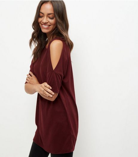Burgundy Cold Shoulder Tunic Top | New Look