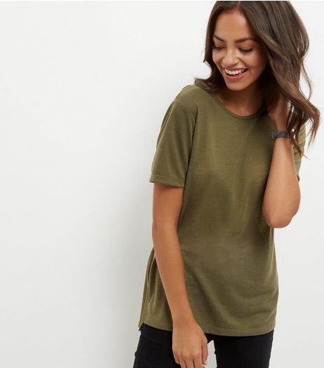 Olive Green Cross Back T-Shirt | New Look
