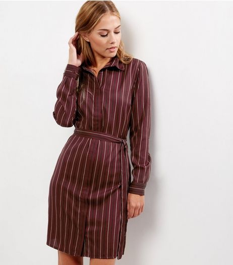 Red Stripe Belted Shirt Dress | New Look
