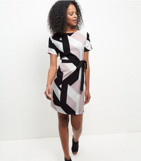 Pink Geo Print Belted Tunic Dress | New Look