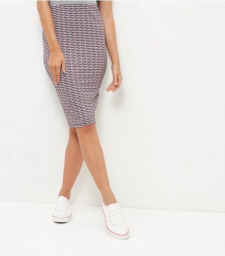 White Geo Jacquard Texture Pencil Skirt | New Look
