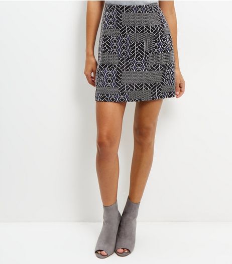 Blue Abstract Print Jacquard Texture A-Line Skirt | New Look