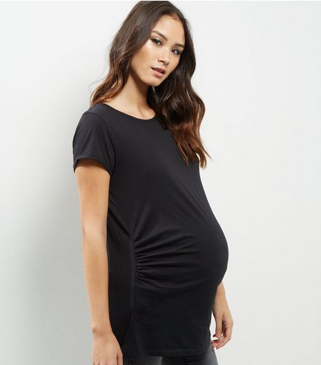 Maternity Black Rolled Sleeve Oversized T-shirt | New Look