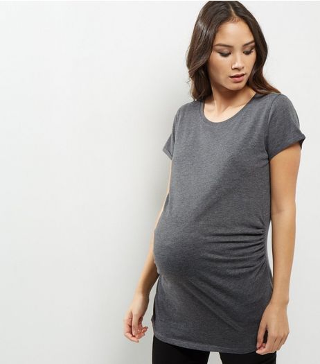 Maternity Dark Grey Rolled Sleeve Oversized T-shirt | New Look