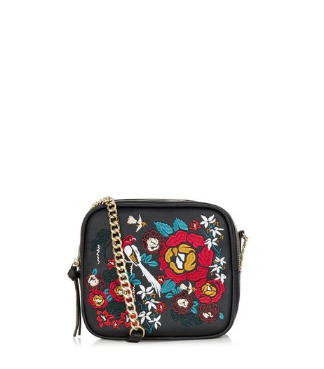 Black Embroidered Across Body Bag | New Look