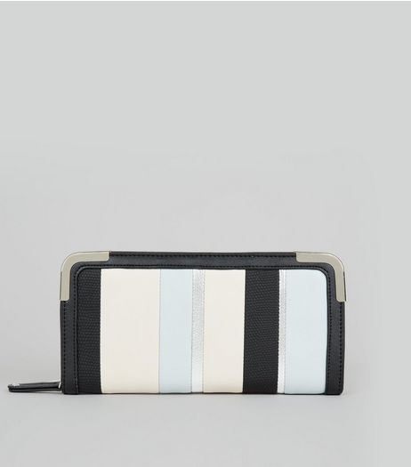 Blue Metallic Stripe Metal Trim Purse | New Look