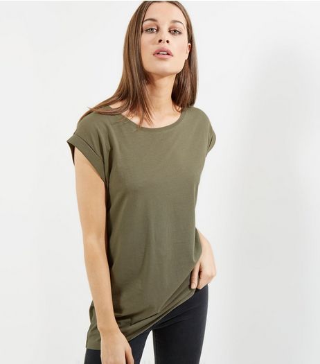 Tall Olive Green Rolled Sleeve Boyfriend T-shirt | New Look
