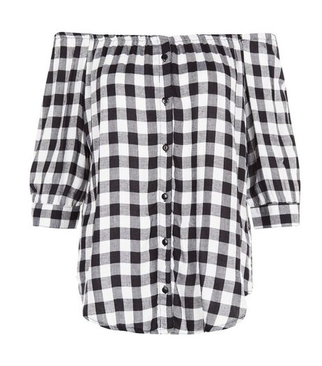 Influence Black Gingham Check Bardot Neck Shirt | New Look