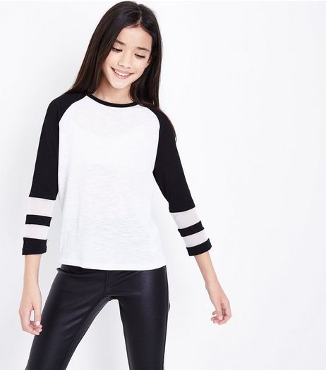 Teens Black Raglan Sleeve Mesh Panel Top | New Look