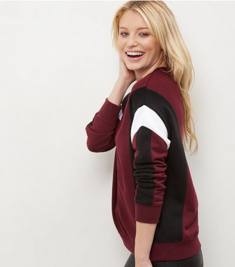Red Colour Block Funnel Neck Sweater | New Look