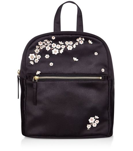 Black Flower Embroidered Mini Backpack | New Look