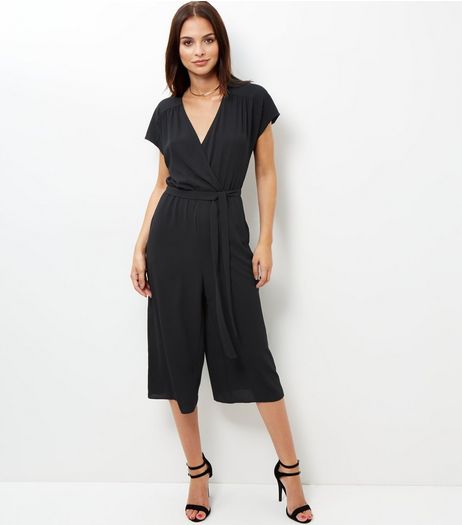 Black Wrap Front Culotte Jumpsuit | New Look